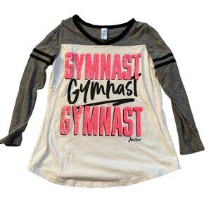 Justice Girls Gymnast Long Sleeve Graphic Tee Gray/White Size 10 Cotton/Poly Ble